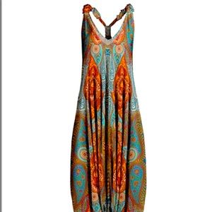 Lily Teal/Orange Paisley Racerback Harem Jumpsuit